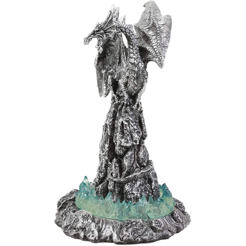 Dragon de feu de Madère sur fond de roches volcaniques, Argent