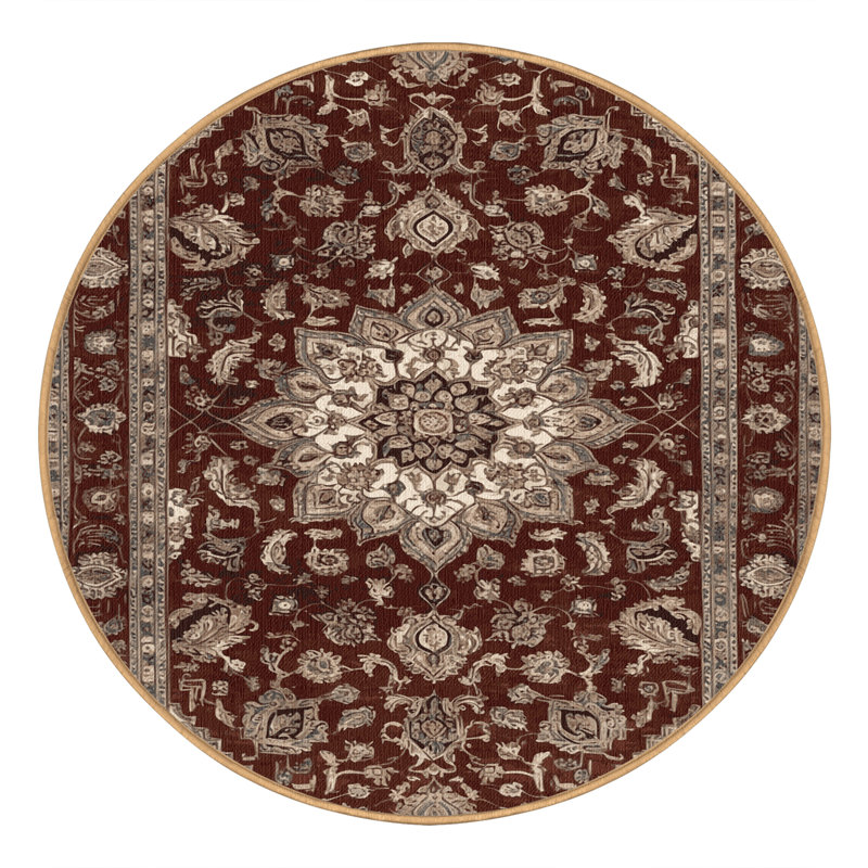Machine Washable Persian Brown Area Rug, Round 6'
