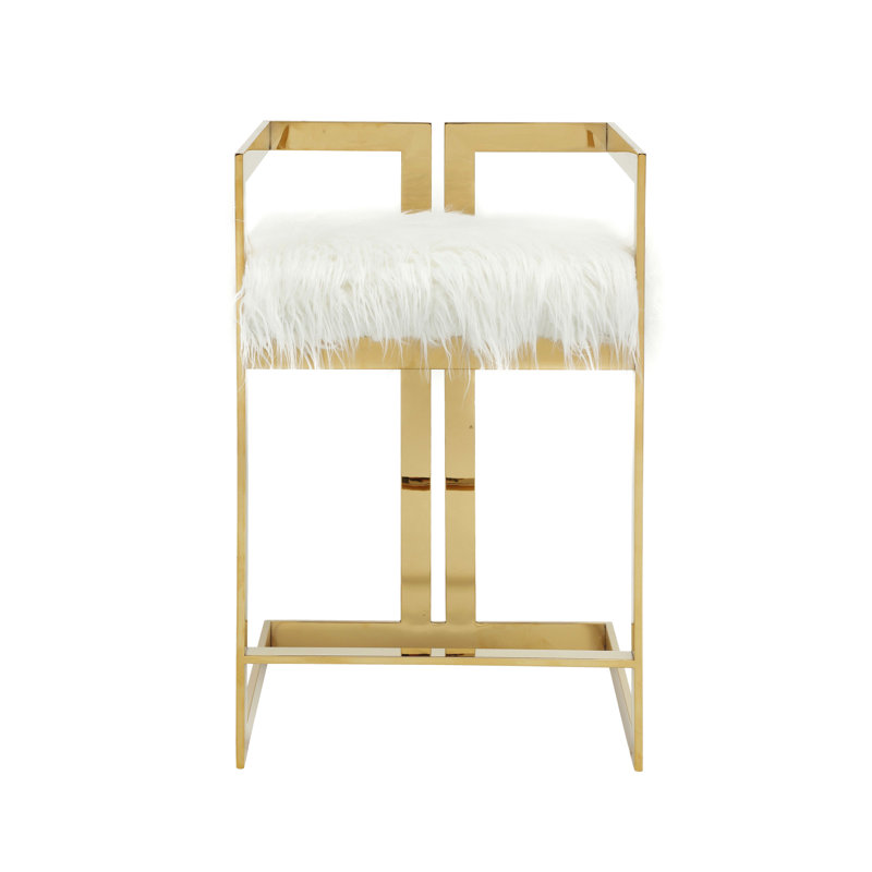 Tabouret de comptoir Kangé en fausse fourrure Pangea Home, Tabouret de comptoir (siège d'une hauteur de 25,5, Doré