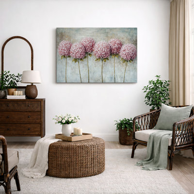 Pink Hydrangea Artwork, Delicate Floral Arrangement Pictures, Framed Canvas Giclee Print Wall Art
