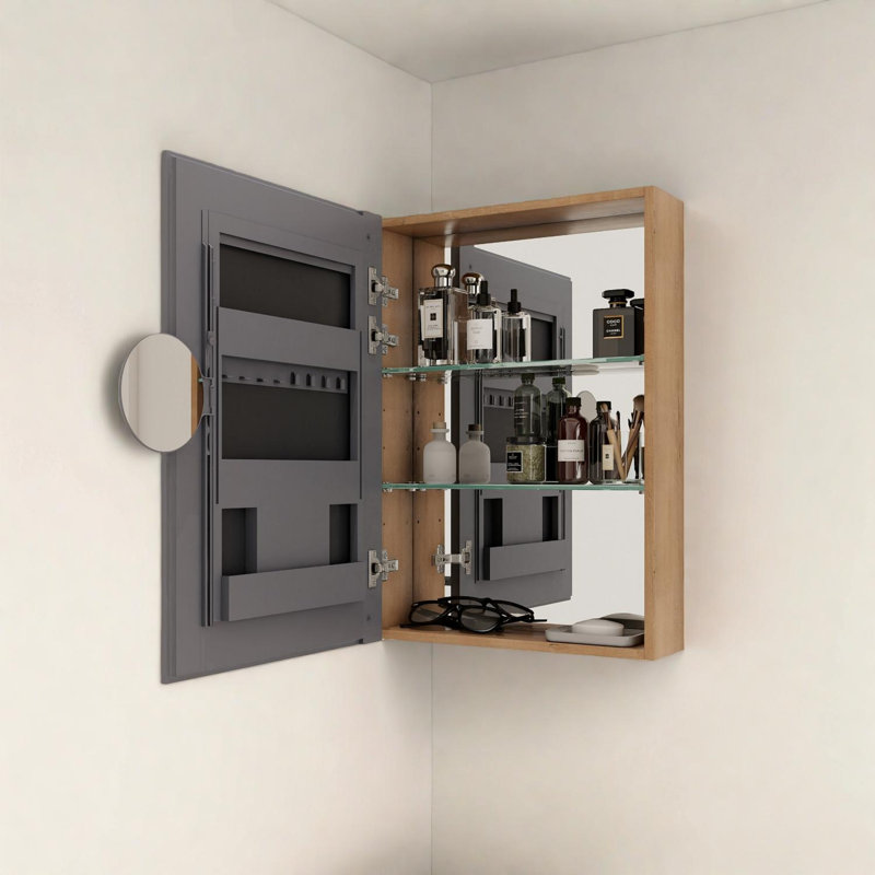 29.63'' Wall Mounted Bathroom Mirror Cabinet with Storage, Adjustable Glass Shelves and Soft Close Doors