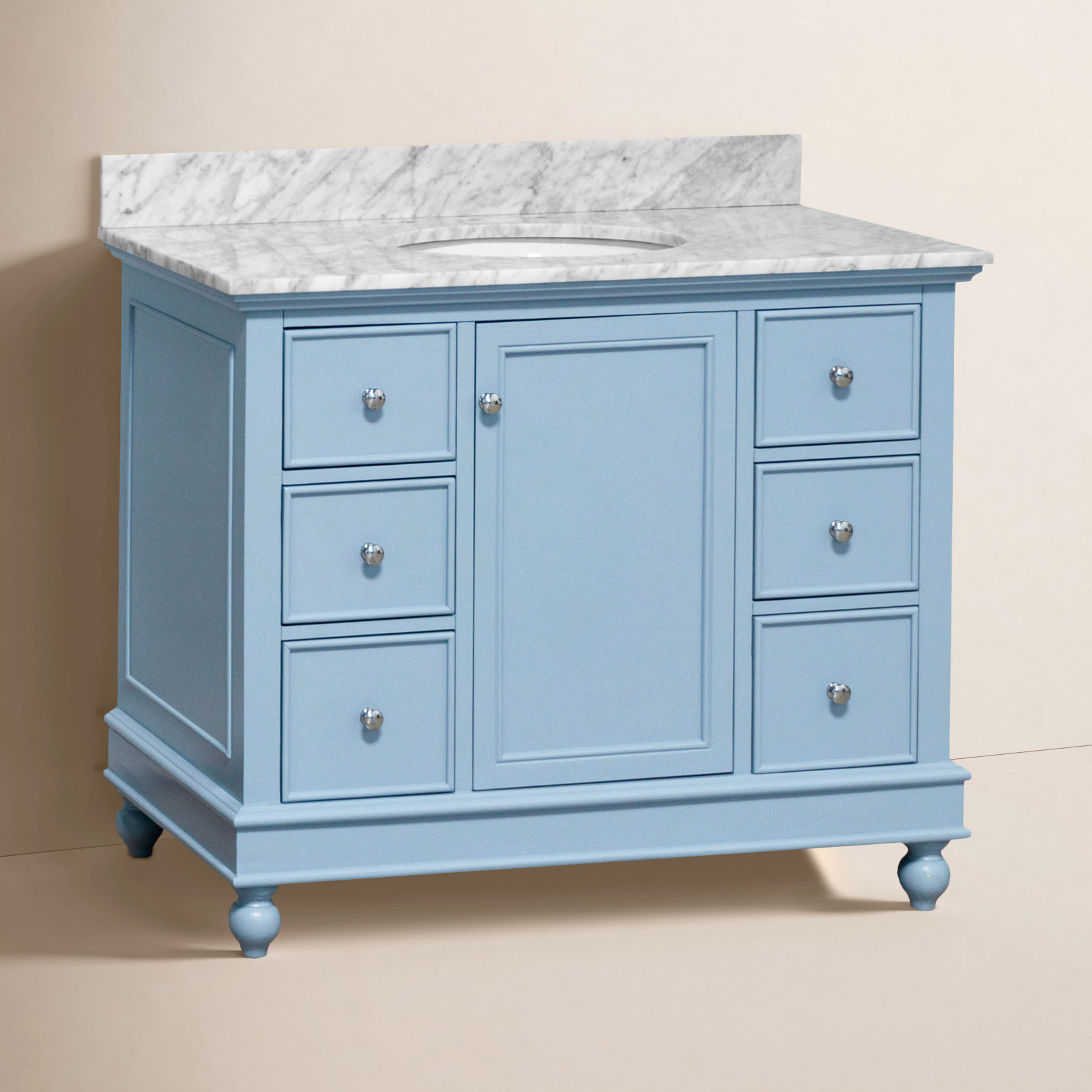 Ferdinand 42'' Single Bathroom Vanity, Carrara Marble, Powder Blue