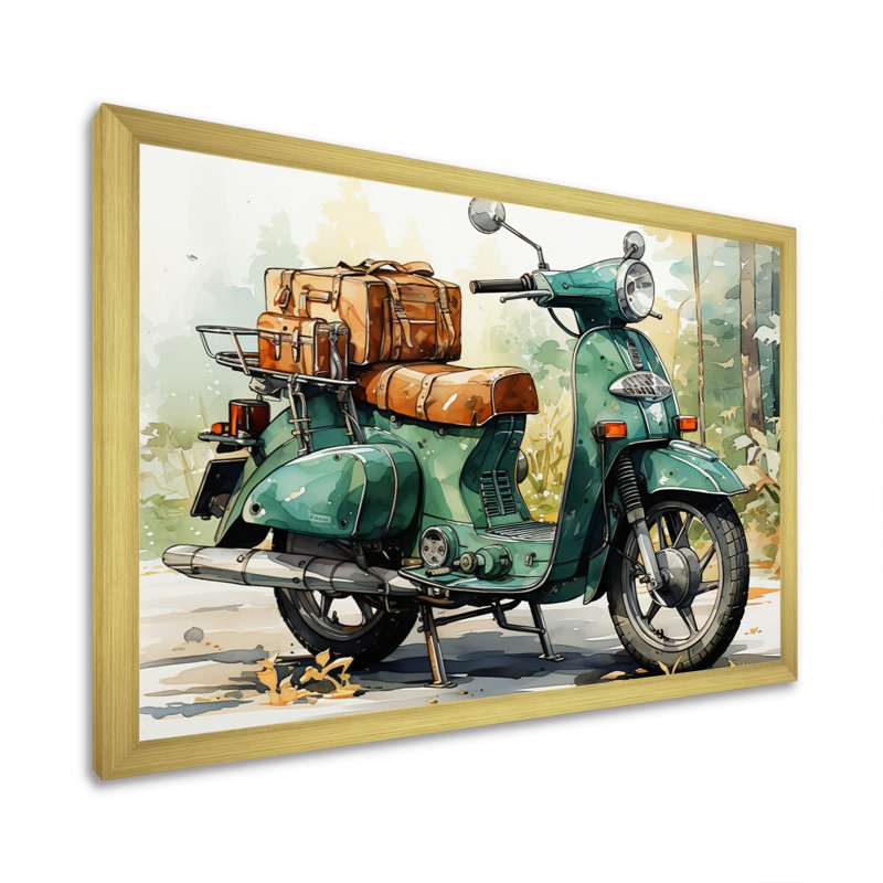 «Green Scooter», impression sur toile, H 30 po x l 40 po x P 1,5 po, Cadre doré à une seule photo