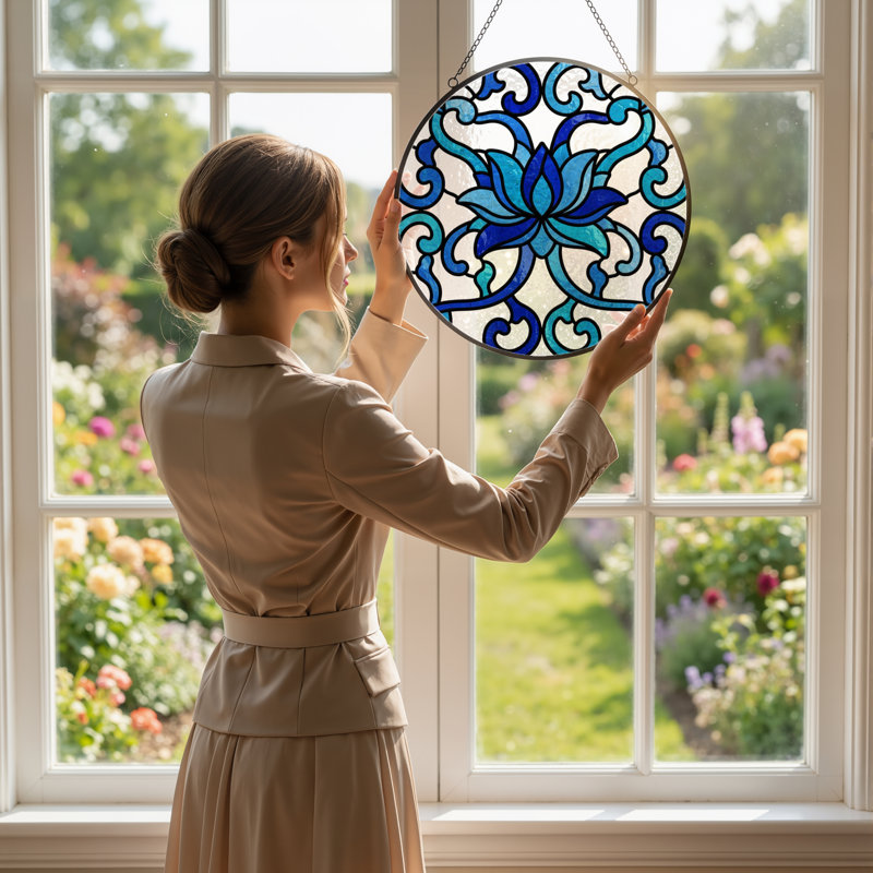 Panneau de vitrail floral 12 "H 12", 12" H x 12" W