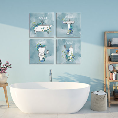 Ensemble de toiles bleues et bleues pour salle de bain 4 pièces, design par Nan