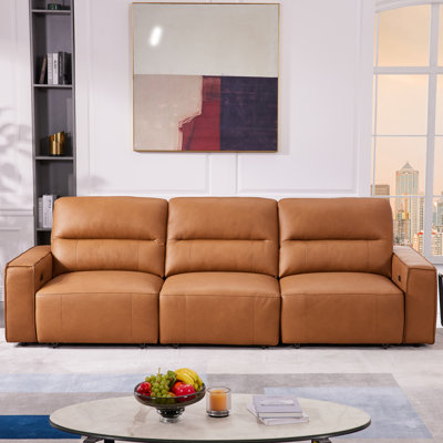 Asthon Multi-Functional Triple Electric Convertible Genuine Leather Slider Sofa
