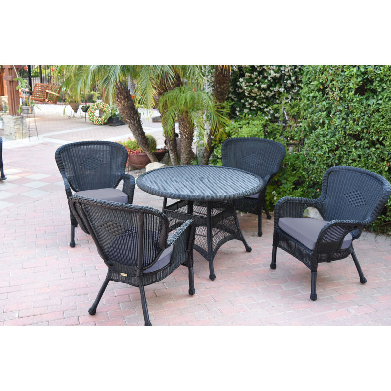 Ensemble repas 5 pièces avec coussins Batchelder, Noir, Bleu acier