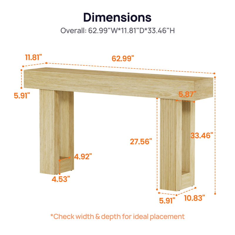 63-inch Long Console Table Sofa Back Table Wooden Porch Table, Natural Wood