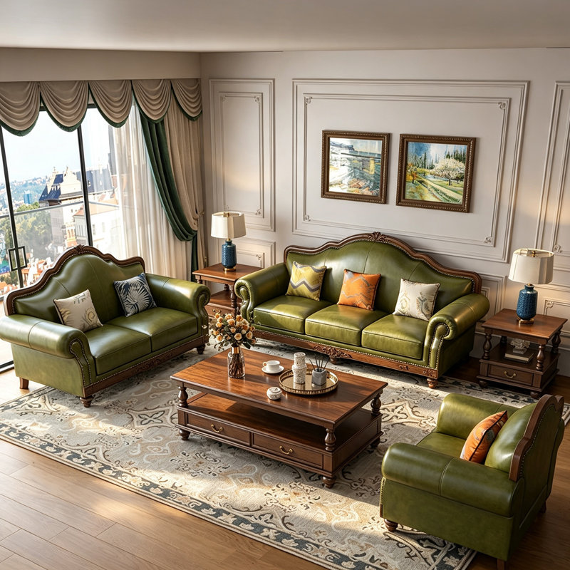 American-style light luxury leather sofa