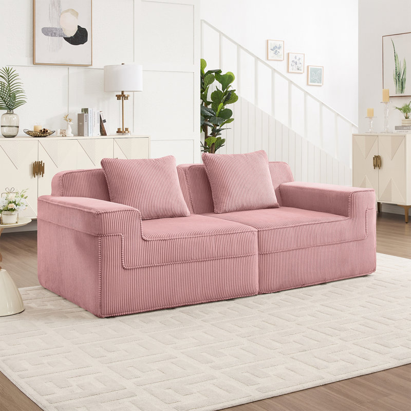 Loveseat with Throw Pillows and Deep Seat, Pink