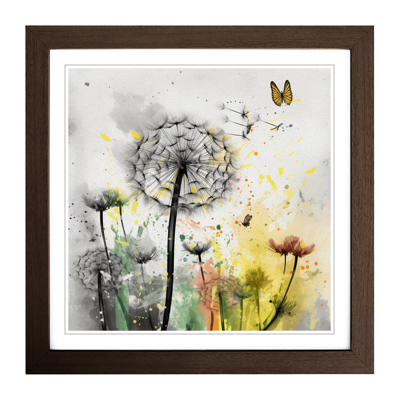 Dandelion Splatter Art - Framed Print, Walnut
