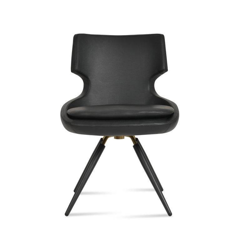 Patara Carrot Swivel Chair in Black Leather, Black