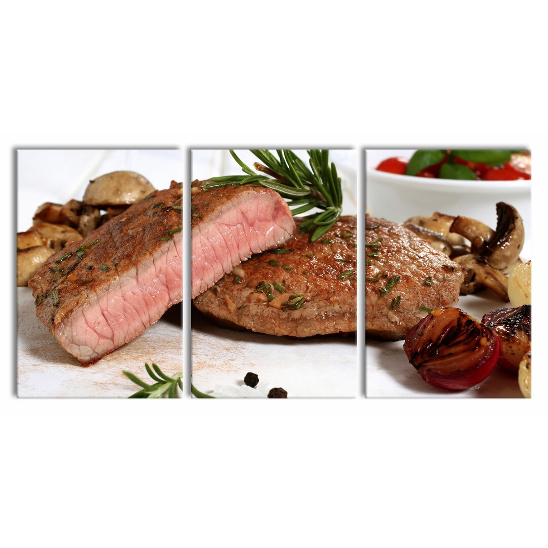 3-tlg. Leinwandbilder-Set Saftiges Steak Medium