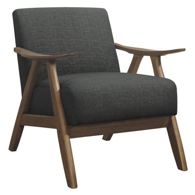 Modern Accent Chair With Textured Dark Gray Upholstery And Solid Wood Walnut Frame Fabric Covered Finish