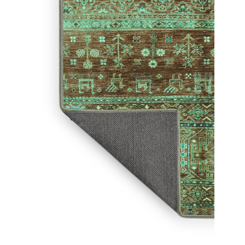Tapis tissé à la machine à motif géométrique turquoise, Rectangle 2 pi x 3 pi