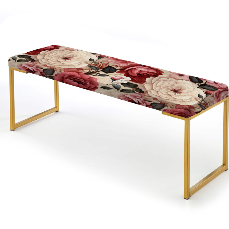 Banc antique rembourré damassé rose