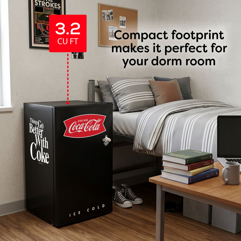 3.2 Cu. Ft. Refrigerator With Freezer and Bottle Opener, Black, Black
