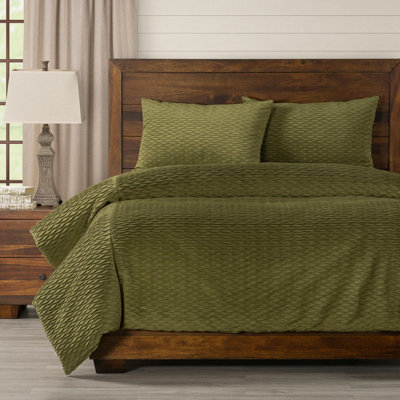 Pleated Velvet Olive Green Duvet Cover Set