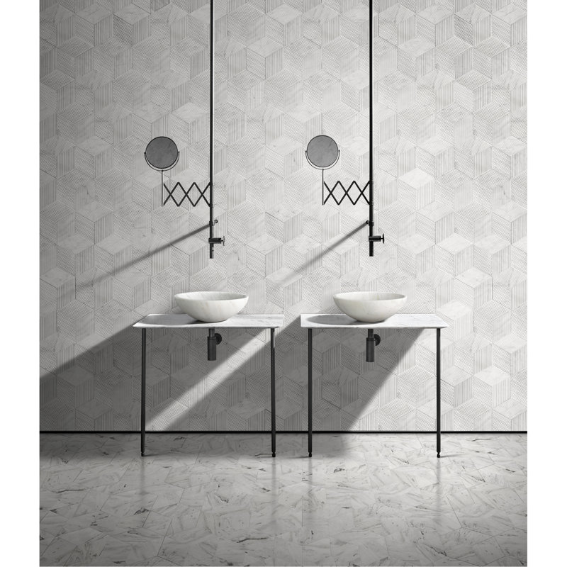 Lavabo en marbre blanc pour salle de bain, 40 x 15 cm, bloc unique, aspect de surface semi-polie