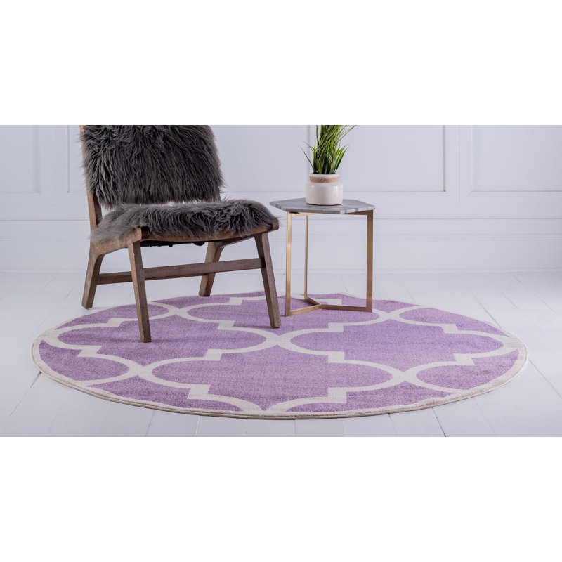 Tapis mauve à motif géométrique Molly, Rond 6 pi 1 po