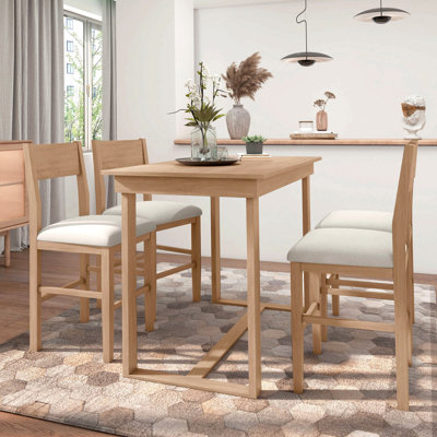Ensemble de table de salle à manger à hauteur de comptoir 5 pièces Farmhouse avec 1 table rectangulaire et 4 chaises pour petits espaces, naturel