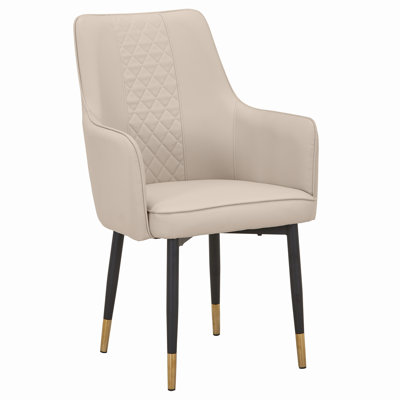 Allure Luxury Tufted Faux Leather Upholstered Dining Chair with Arms, Kitchen Accent Armchair with Gold Brass Legs