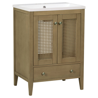 Meuble-lavabo de 24 po avec lavabo et armoire en céramique, expression naturelle, cadre de construction stable, capacité de rangement généreuse, instructions de montage simples, qualité de teinte, solide