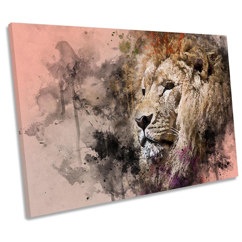 Lion Head Face Grunge - Wrapped Canvas Painting, 30.5cm H x 45.7cm W
