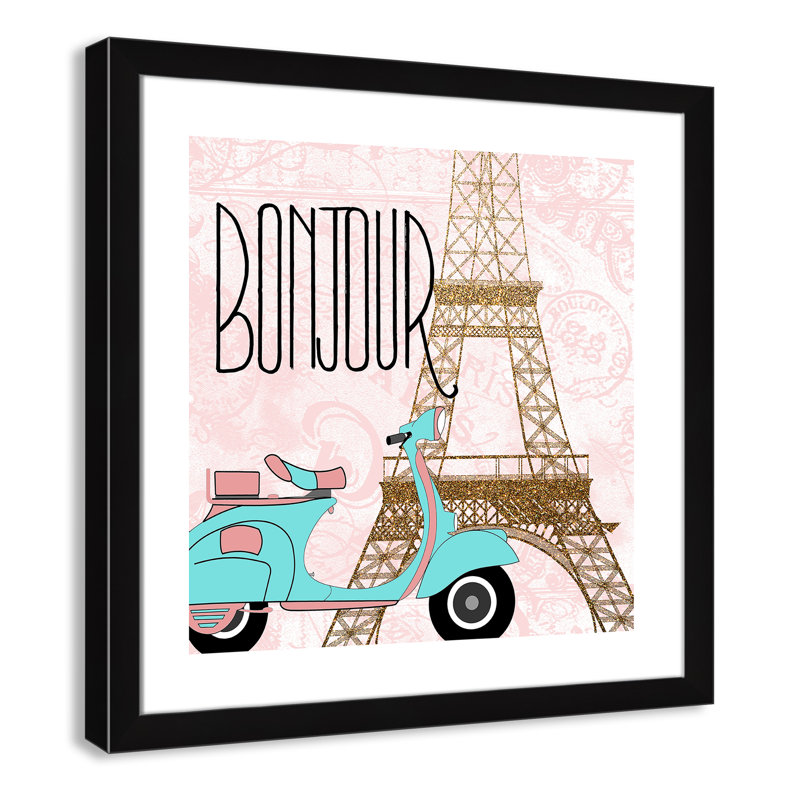 Bonjour paris 2, H 24,5 po x l 24,5 po x P 0,63 po, Cadre noir