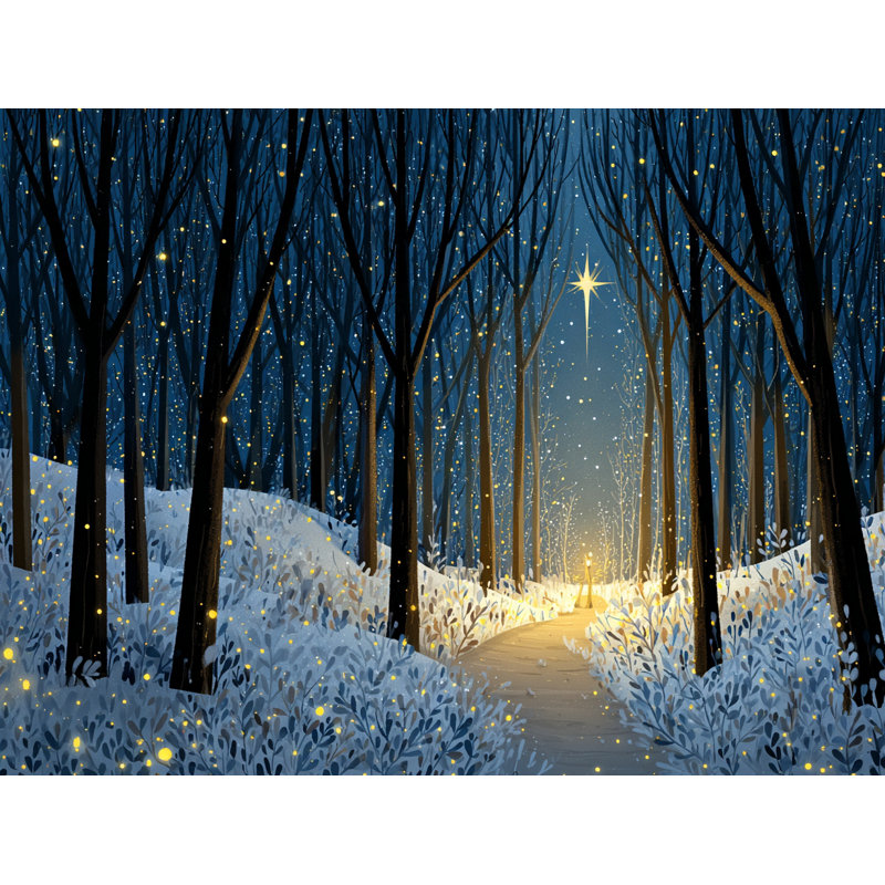 «Starry Winter Path - Enchanted Forest Night», art mural sur toile, H 36 po x l 48 po