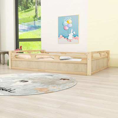 Low Profile Floor Platform Bed with Guardrails