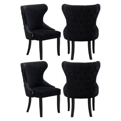 Caesar Velvet Dining Chairs, Ergonomic Curved back With Solid Wooden Legs- Side Chair for Dining Room Kitchen Living Room 