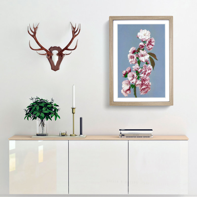 Pink Cherry Blossoms by Ogawa Kazumasa - Picture Frame Painting Print, 36cm H x 27cm W x 2cm D, Oak Framed