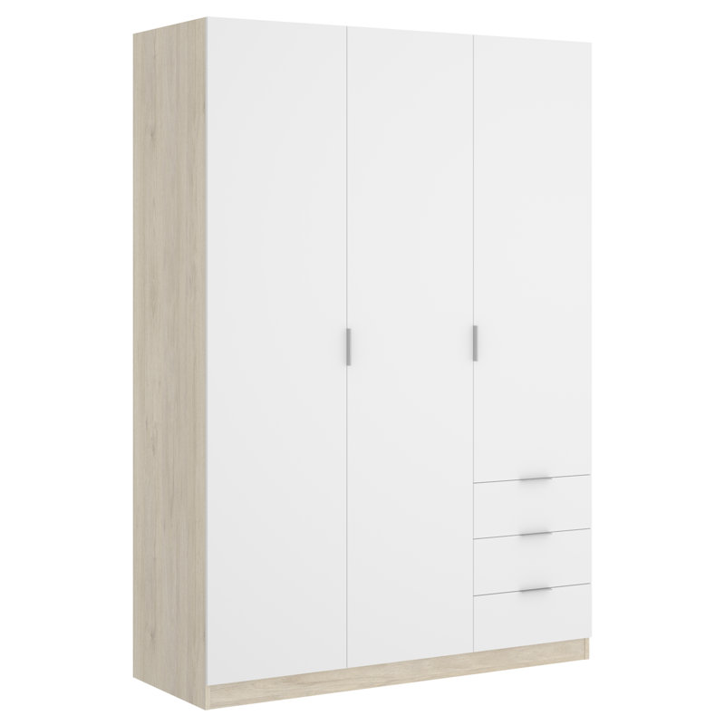 Alaziah 3 Door Manufactured Wood Wardrobe, Natural Oak/White