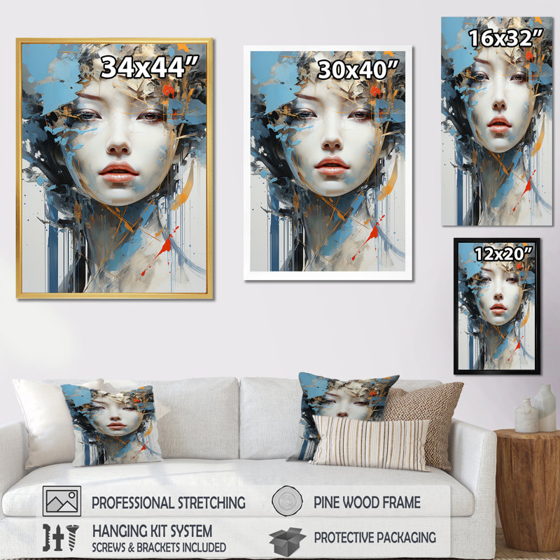 Minimalisme, femme asiatique, art sur toile_106448, H 32 po x l 16 po x P 1 po, Cadre flottant noir