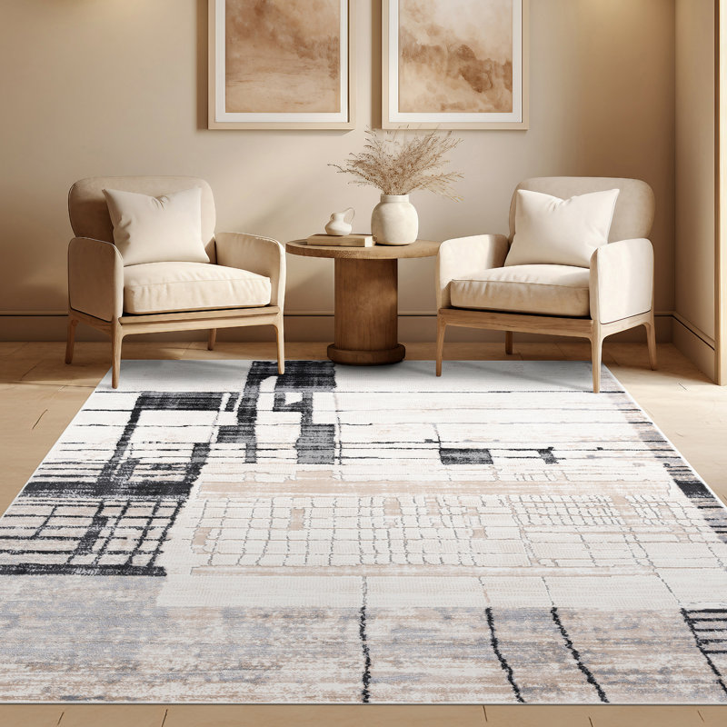 Tapis d'intérieur abstrait beige Mair Gabriel, Rectangle 8 pi 10 po x 12 pi 2 po