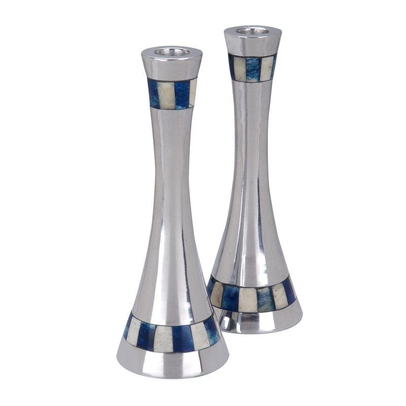 Chandelles en métal, Argenté / blanc / bleu