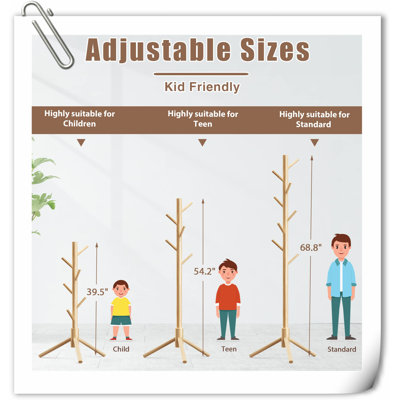 Lashonne Solid Wood Freestanding 8 - Hook Coat Rack