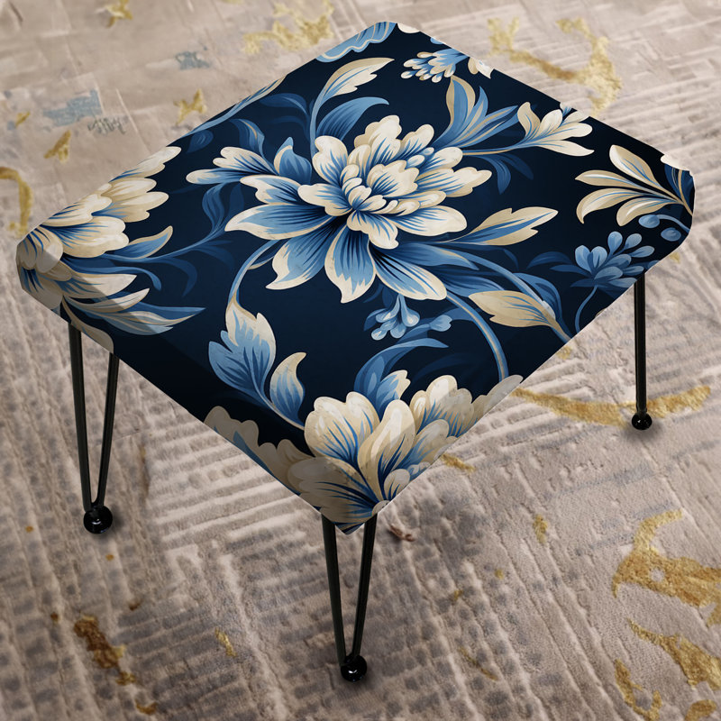 White And Blue Symmetrical Damask - Damask Rectangle Ottoman