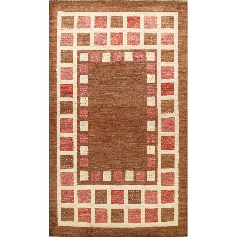 Tapis unique noué à la main Kashkoli nouvel âge de 6 pi 7 po x 9 pi 6 po brun