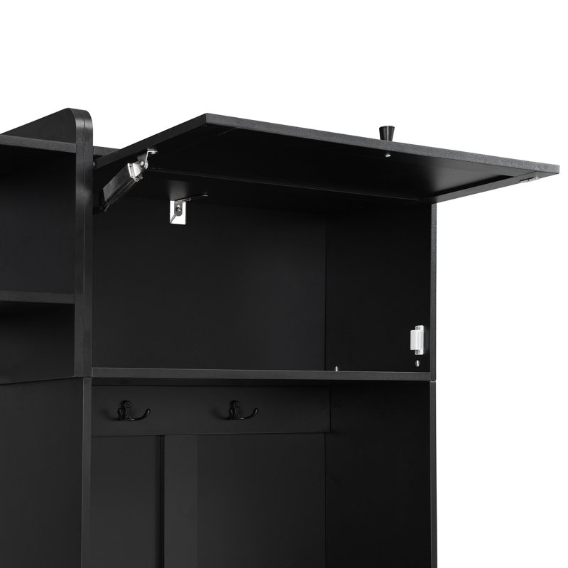 U-Can 79.1"Wide Modern Hall Tree with Shoe Storage, 4-in-1 Entryway Bench with 8 Cubbies, 7 Coat Hooks & Adjustable Shelf for Hallway, living room, Black