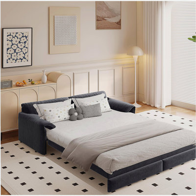 66" Queen Pull Out Sofa Bed, 3-in-1 Convertible Sleeper Sofa with Side Storage,Multi-Functional Velvet Loveseat Bed for Living Room,Grey