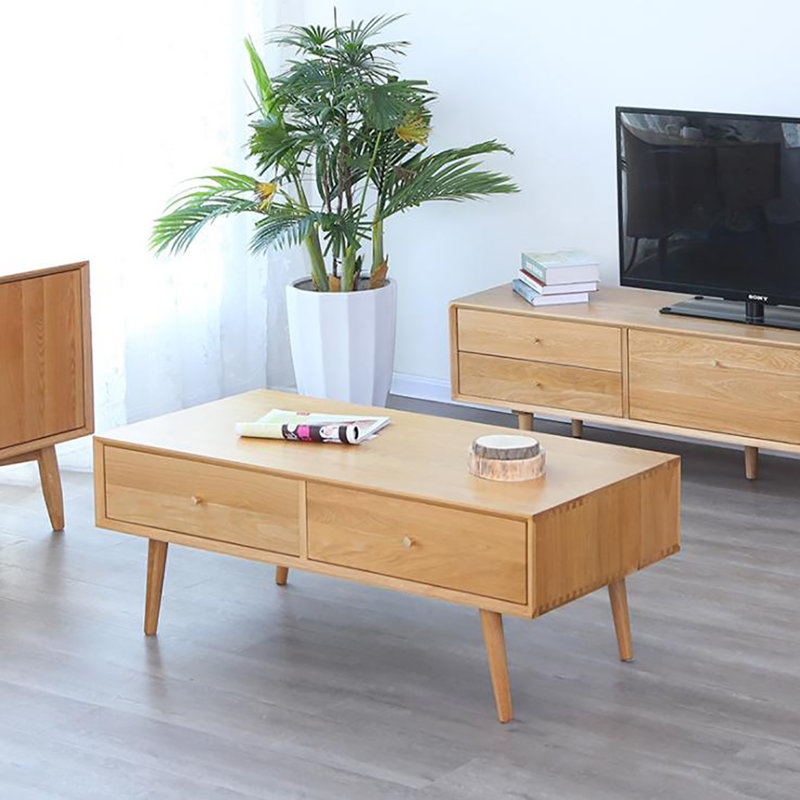Table de bout carrée simple en chêne à quatre tiroirs, H 17,7 po x L 51,2 po x l 25,6 po