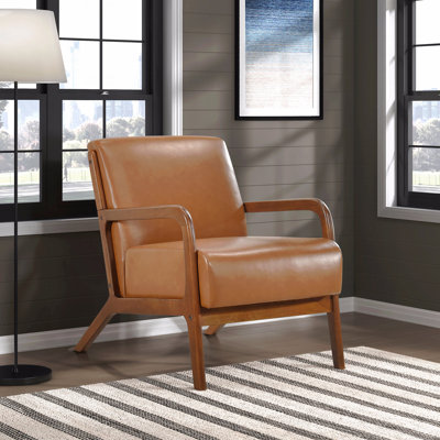 Chaise d'appoint - Finition noyer, design épuré, similicuir brun, revêtement en tissu d'ameublement de style moderne, 1 pièce