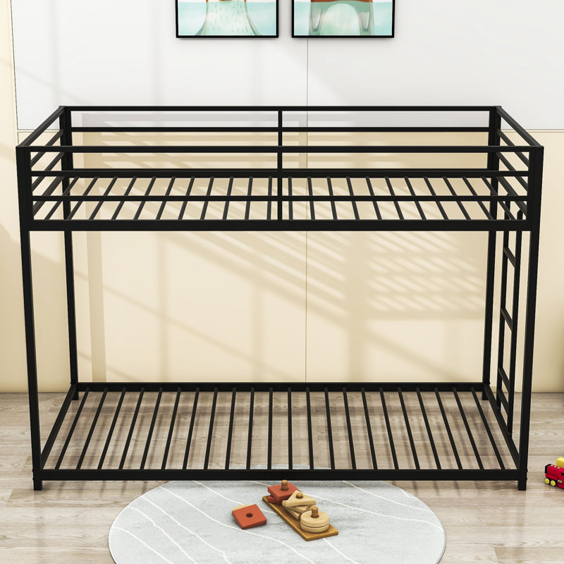 Twin Over Twin Metal Bunk Bed With Ladder And Slats