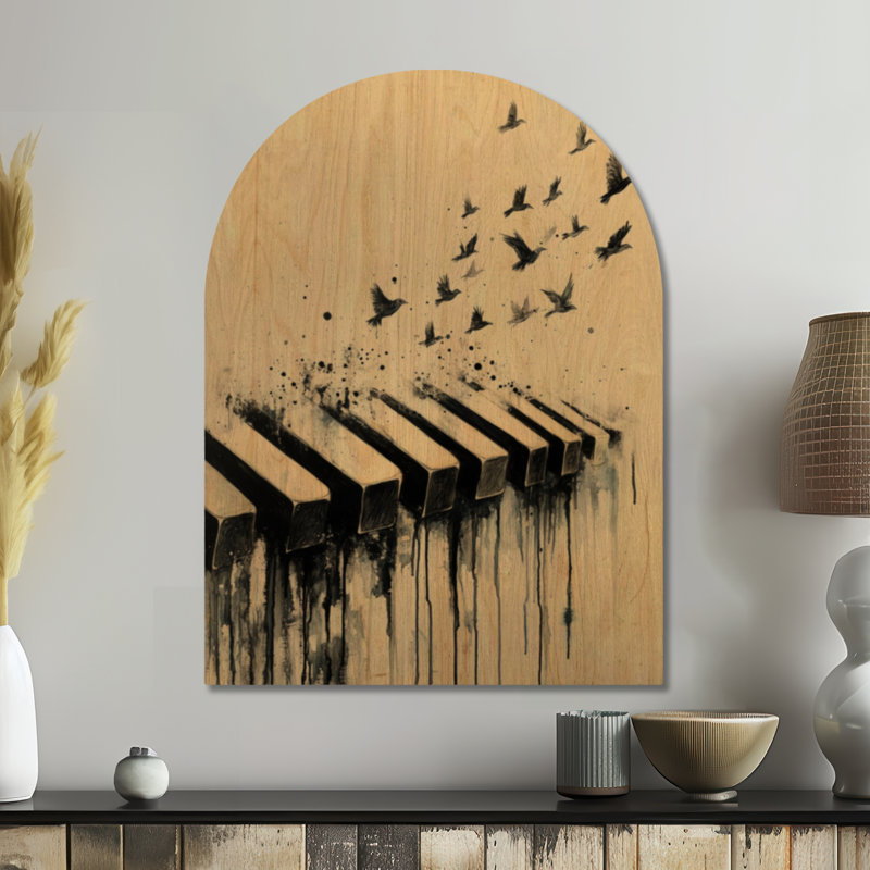 Mélodie prend son envol - Affiche murale en bois arqué pour piano, 40" H x 30" W, Arche