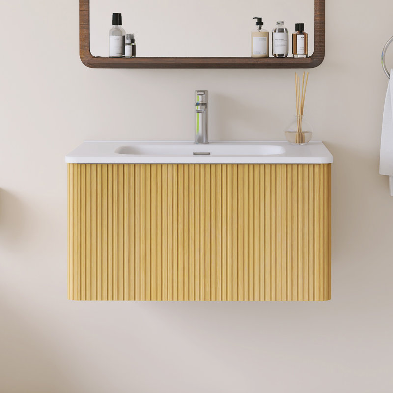 Meuble-lavabo mural simple 30 po avec comptoir intégré en céramique blanche, 30", Jaune