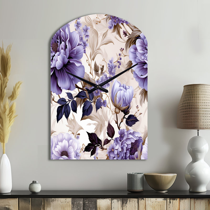 Victorian Elegance Soft Lavender Blossom II - Horloge murale florale en métal, impression d'horloge asymétrique, Grand