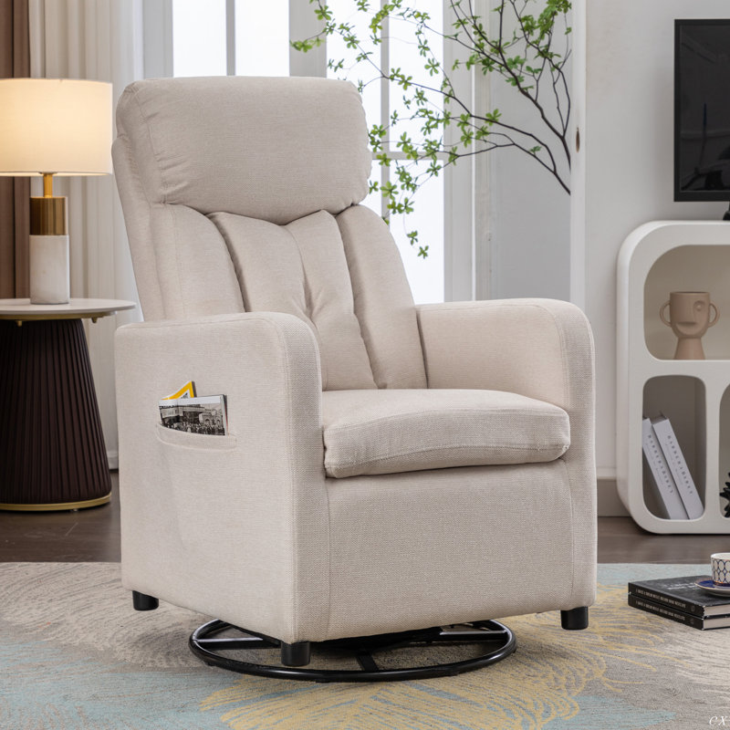 Chaise berçante pivotante en tissu Teddy, Beige