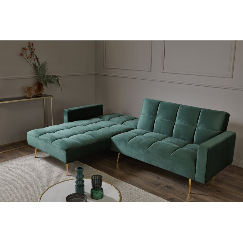 Shiflet Upholstered Corner Sofa, Opal Green Velvet